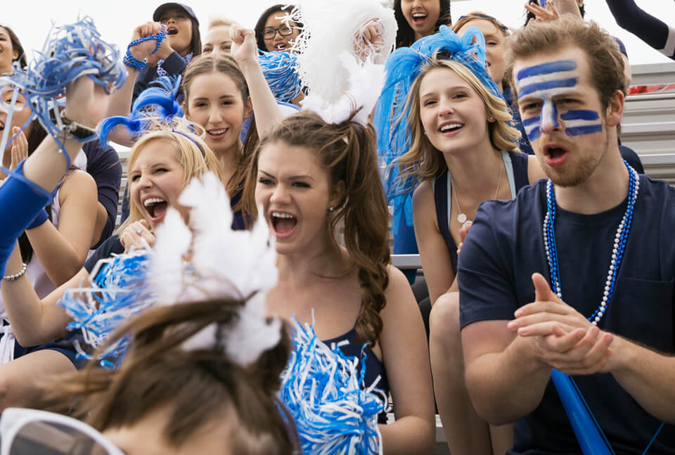 Crowd cheering at a sports event